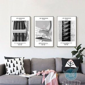 Bộ 3 tranh kiến trúc đen trắng CV03319