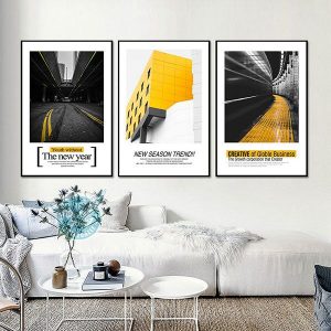 Bộ 3 tranh đường phố đen trắng - vàng CV03320