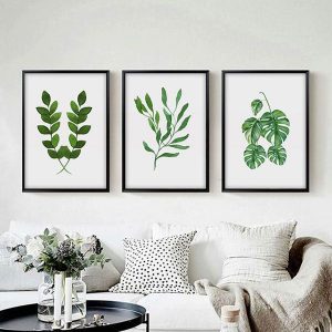 Bộ 3 tranh lá xanh nền trắng CV03343
