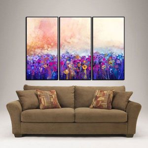 Bộ 3 tranh vẽ sơn dầu cánh đồng hoa tím CV03348