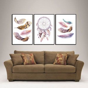 Bộ 3 tranh dream catcher lông chim CV03352