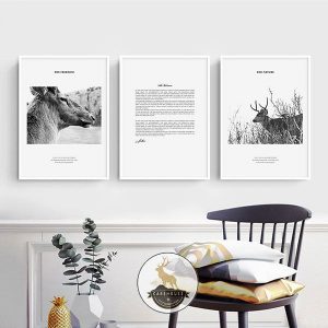 Bộ 3 tranh hươu đen trắng CV03355