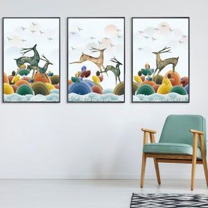 Bộ 3 tranh trừu tượng hươu xanh CV03356