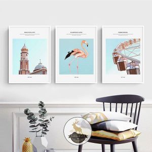 Bộ 3 tranh tòa tháp và chim hồng hạc CV03363