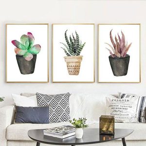 Bộ 3 tranh vẽ sơn dầu chậu cây cảnh CV03366