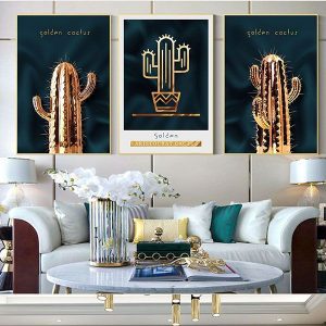 Bộ 3 tranh xương rồng rosegold CV03380