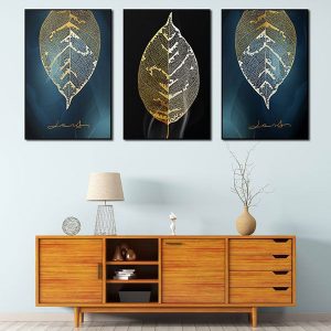 Bộ 3 tranh trừu tượng lá vàng CV03382