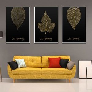 Bộ 3 tranh trừu tượng lá vàng CV03383