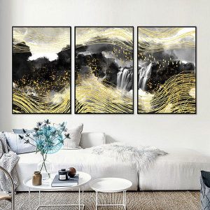 Bộ 3 tranh trừu tượng núi dải vàng CV03396