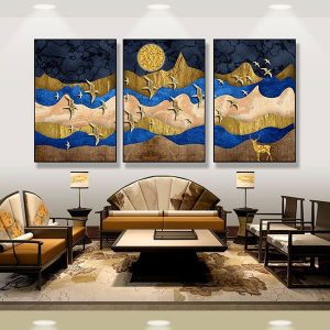 Bộ 3 tranh ghép núi , đàn chim và hươu vàng CV03402