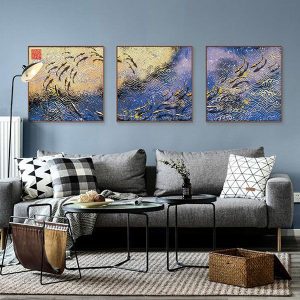 Bộ 3 tranh ghép trừu tượng đàn cá CV03404
