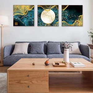 Bộ 3 tranh ghép đàn cá vàng quanh mặt trăng CV03405