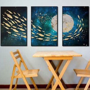 Bộ 3 tranh ghép đàn cá vàng và mặt trăng CV03406