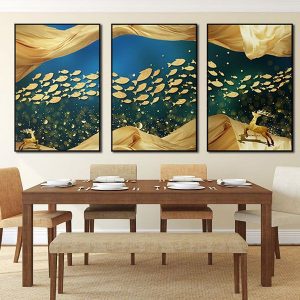 Bộ 3 tranh ghép hươu và đàn cá vàng CV03407