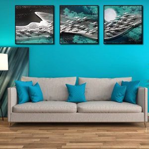 Bộ 3 tranh trừu tượng đàn chim dưới ánh trăng CV03423