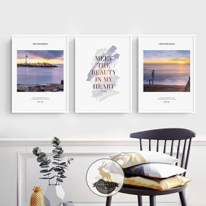 Bộ 3 tranh đèn hải đăng trên biển CV03435