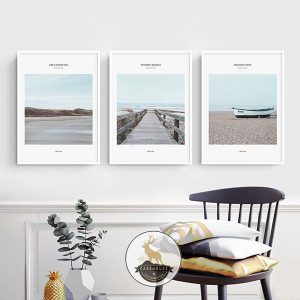 Bộ 3 tranh thuyền và cát biển CV03440
