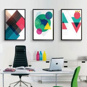Bộ 3 tranh trừu tượng hình học màu sắc CV03451