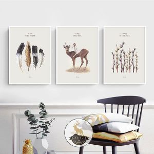 Bộ 3 tranh cô gái cưỡu hươu nâu CV03453