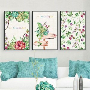 Bộ 3 tranh vẽ hoa và lá màu sắc CV03460