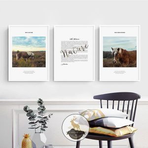 Bộ 3 tranh ngựa nâu bờm trắng CV03461