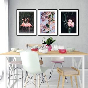 Bộ 3 tranh hoa hồng và chim hồng hạc CV03463