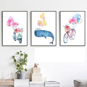 Bộ 3 tranh vẽ màu nước bóng bay CV03473