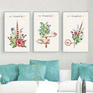 Bộ 3 tranh vẽ hoa lá màu sắc CV03480