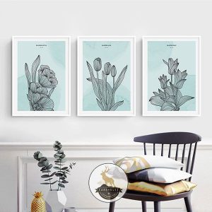 Bộ 3 tranh vẽ hoa tulip xanh CV03490