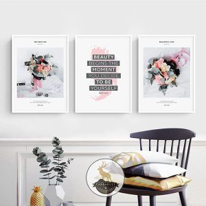 Bộ 3 tranh bó hoa và chữ nghệ thuật CV03496