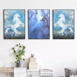 Bộ 3 tranh vẽ ngựa trắng CV03498