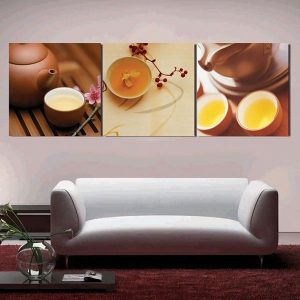 Bộ 3 tranh thưởng thức trà hoa CV03502