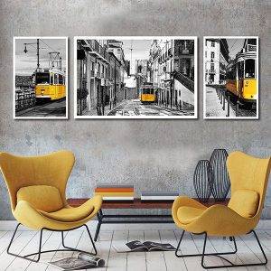 Bộ 3 tranh tàu điện vàng CV03509