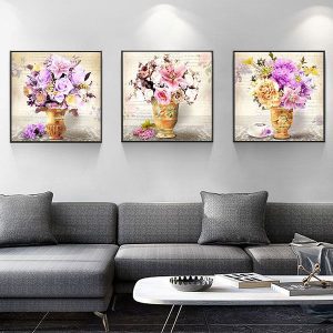 Bộ 3 tranh bình hoa sắc hồng CV03511