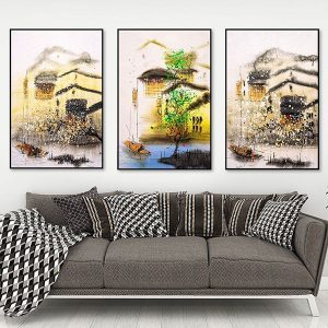 Bộ 3 tranh vẽ phố cổ CV03516