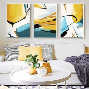 Bộ 3 tranh trừu tượng vàng xanh trắng CV03519