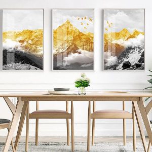 Bộ 3 tranh ghép núi và đàn chim vàng CV03520