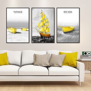 Bộ 3 tranh thuyền buồm vàng CV03521