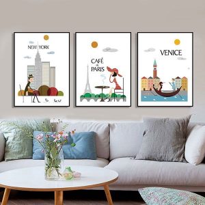 Bộ 3 tranh vẽ cuộc sống ở thành phố nổi tiếng CV03529