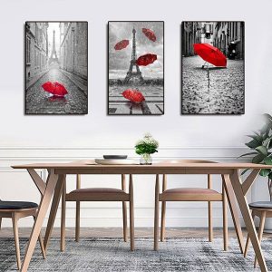 Bộ 3 tranh tháp Eiffel và chiếc ô đỏ CV03532