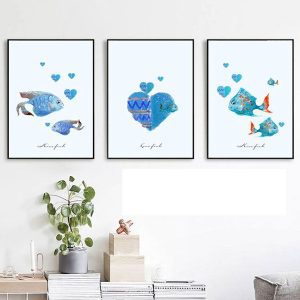 Bộ 3 tranh cá và trái tim xanh CV03545