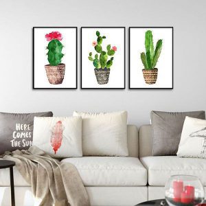 Bộ 3 tranh chậu xương rồng xanh CV03546