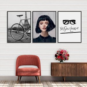 Bộ 3 tranh cô gái và chiếc xe đạp CV03557