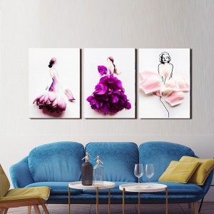 Bộ 3 tranh 3D nghệ thuật cô gái váy hoa CV03572