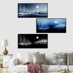 Bộ 3 tranh thuyền và ánh trăng CV03579