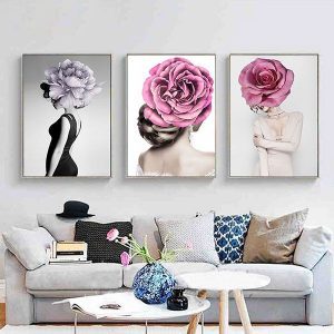 Bộ 3 tranh nghệ thuật cô gái hoa hồng CV03599