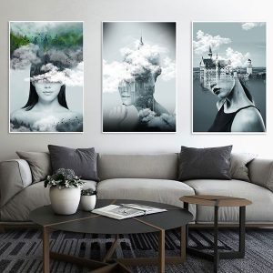 Bộ 3 tranh trừu tượng nghệ thuật cô gái và thiên nhiên CV03602