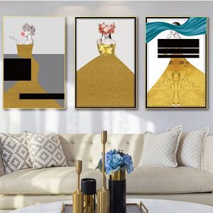 Bộ 3 tranh nghệ thuật cô gái váy vàng CV03605