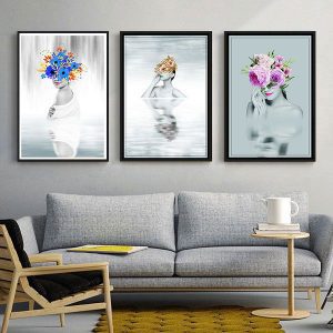 Bộ 3 tranh trừu tượng cô gái đội vòng hoa CV03609