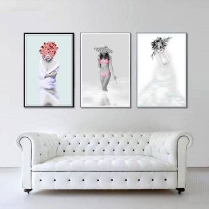 Bộ 3 tranh trừu tượng cô gái đội vòng hoa CV03610